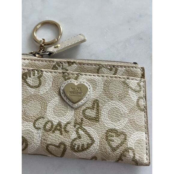 Coach Waverly Hearts Mini Card Wallet in Light Cream Khaki & Gold - Picture 3 of 9